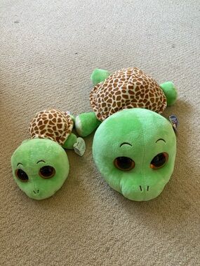 TY Beanie Boo Plush Turtle - Light Green with Brown Giraffe Shell